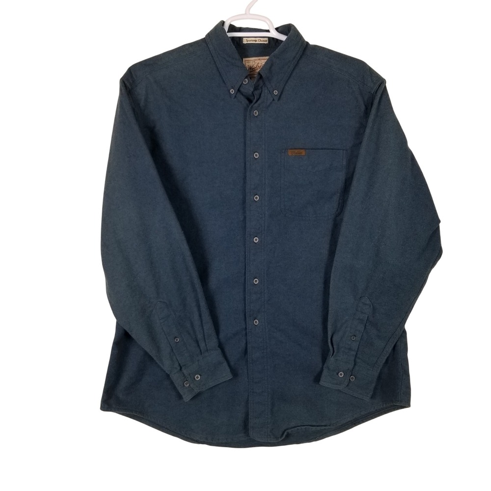 Woolrich Sportsman Chamois Shirt Mens XL Blue Heavyweight Cotton Button Down